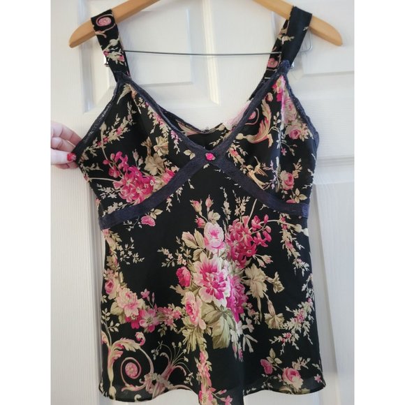Oscar de la renta Pink Label Black Rose print baby doll Camisole size Meduim - Picture 2 of 7